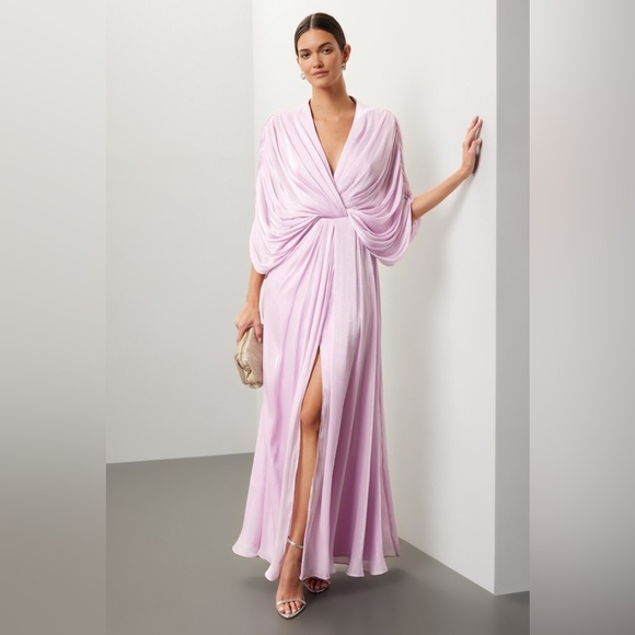 Badgley Mischka Light Purple Draped Maxi Dress - Picture 1 of 10